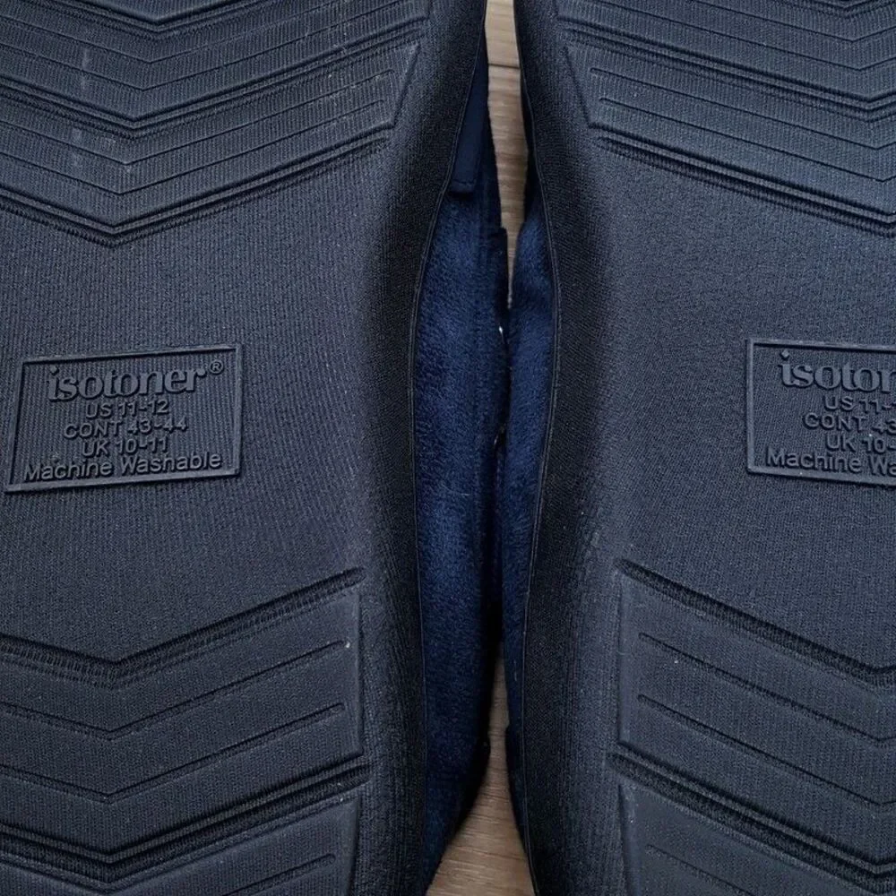 ISOTONER Slippers Mens Size 11 12 Navy Slip On Plush Lined Gel Memory Foam